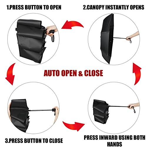 6 Pcs Travel Compact Umbrella Automatic Open Close Windproof Small Light Black