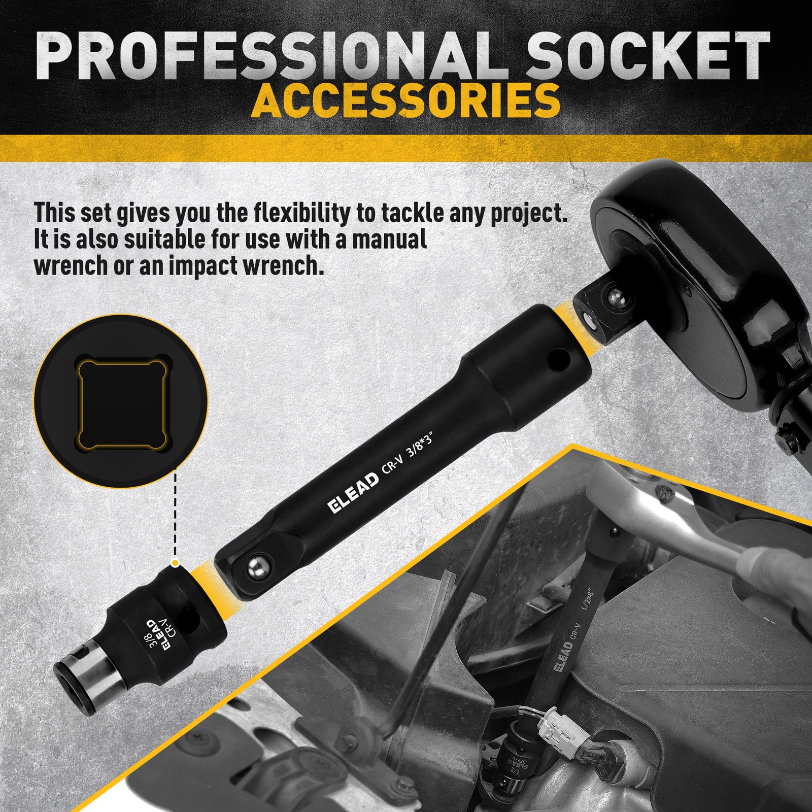 18PCS Impact Socket Extension Set 1/4" 3/8" 1/2" Drive Adapter Swivel Joints