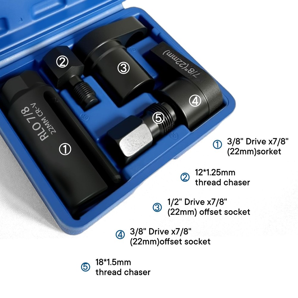 GIroiyai 5PCS Oxygen Sensor Wrench & Thread Repair Kit, Offset Low 5pcs, blue