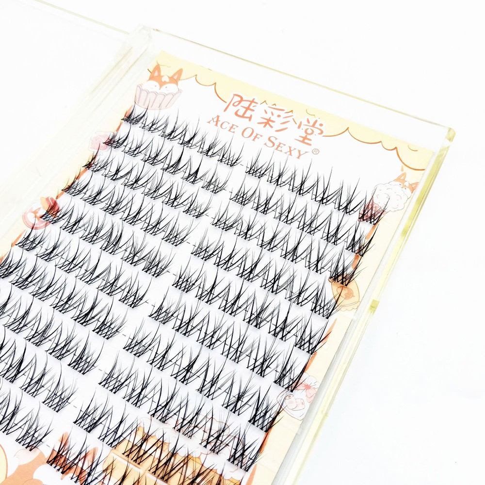 10 Rows V Cross False Eyelashes Natural Segment Clusters Black 7-10mm