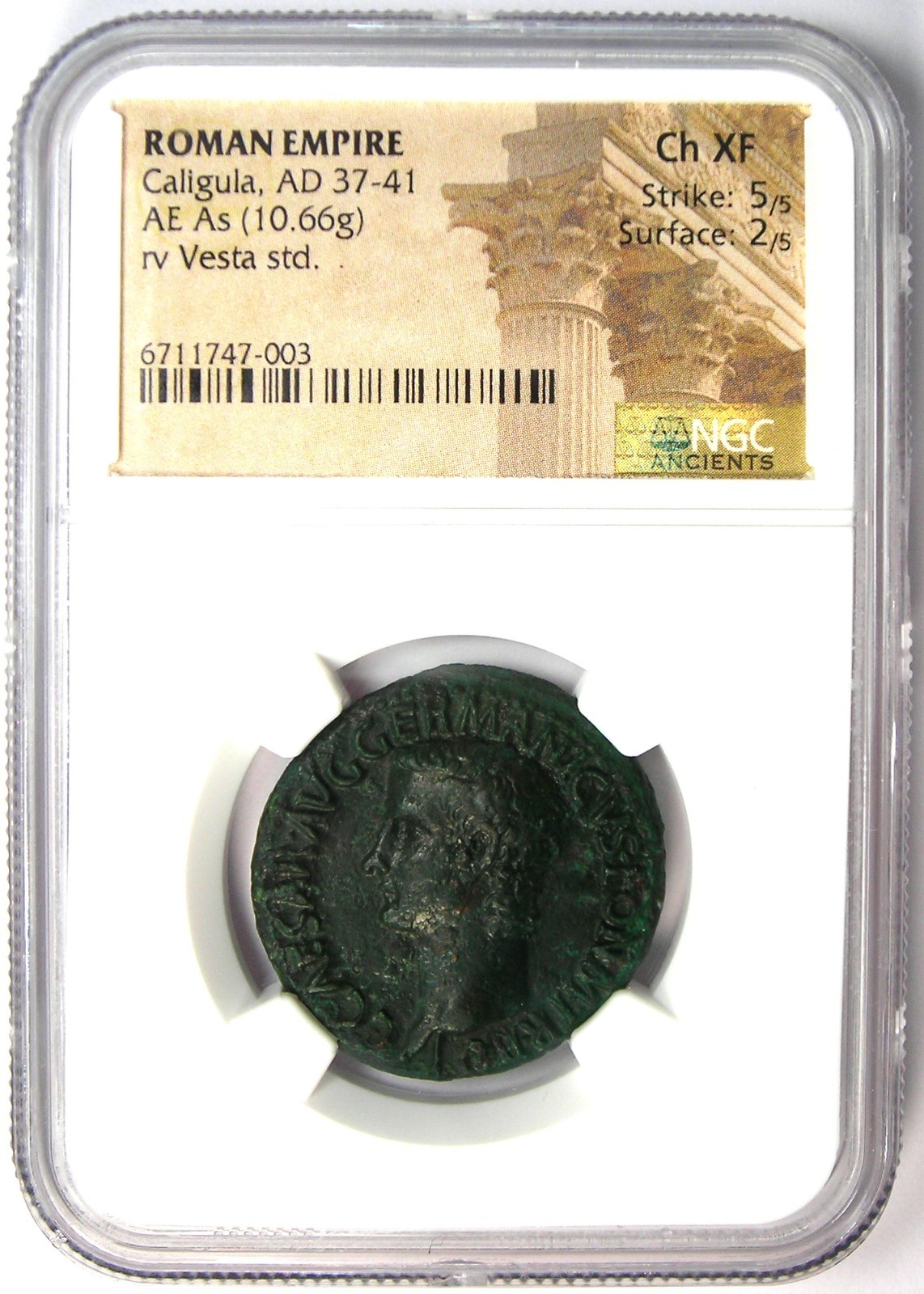 Gaius Caligula AE As Copper Roman Coin 37-41 AD - Certified NGC Choice XF (EF)