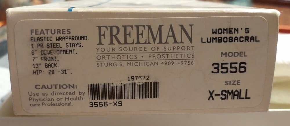 Freeman Women's Lumbosacral Support 6" Development Size X-Small