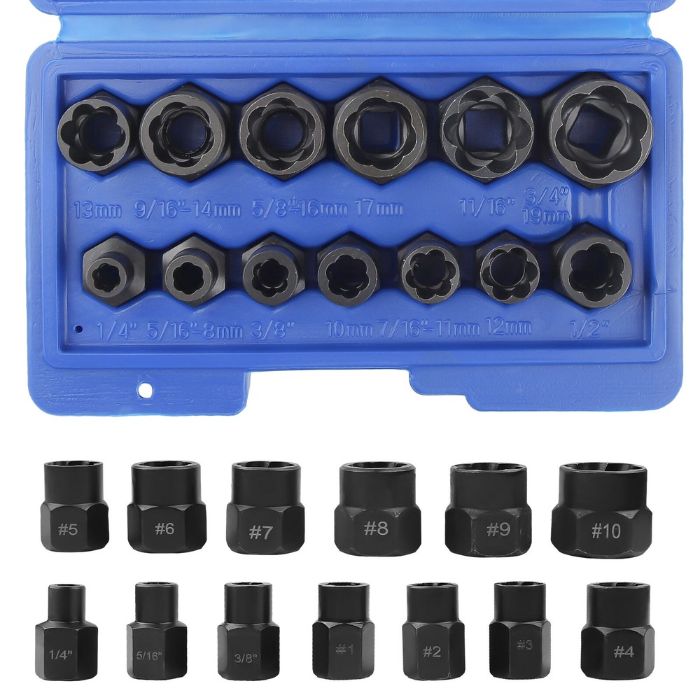 Impact Bolt Extractor Set Nut Remover Set Stripped Extraction Socket Tool 13pcs