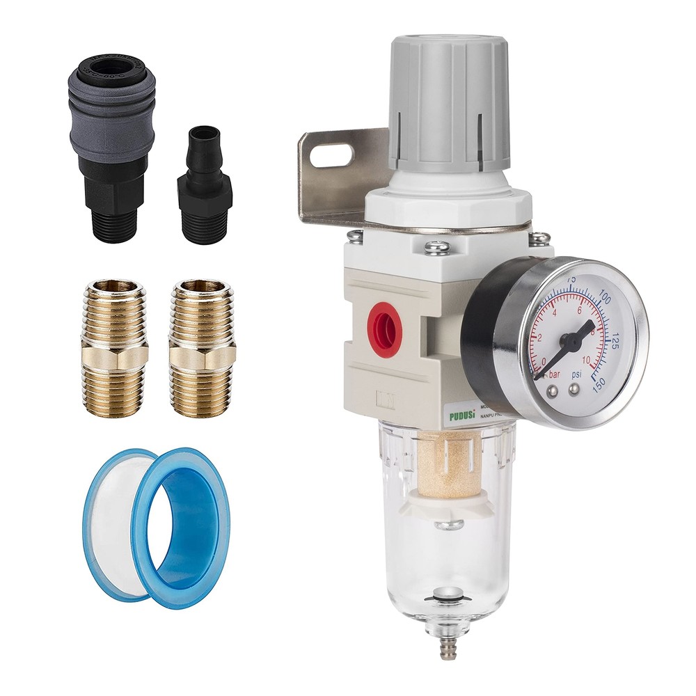 1/4"NPT Compressed Air Filter Regulator Combo Air Compressor Water Separator