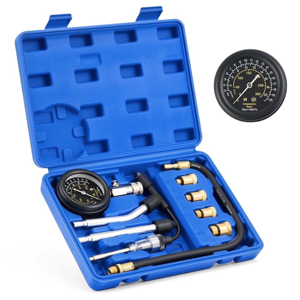 Engine Compression Tester Kit, 9 pc Cylinder Compression Tester Kit with Spar...