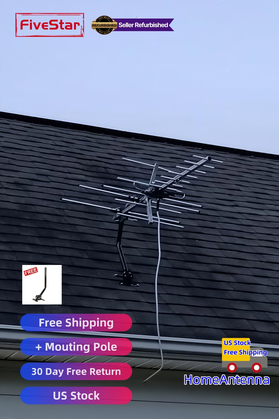 Superior Yagi Outdoor TV Antenna 200 Mile Digital HD Roof Attic Mount