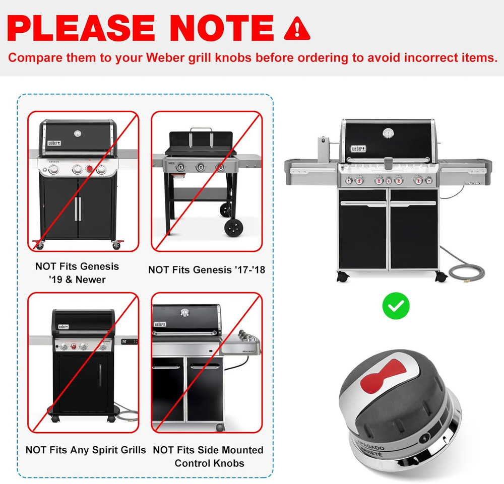 Grill Control Knobs Replacement for Weber 88848 Genesis 300 Series BBQ 2011-2016
