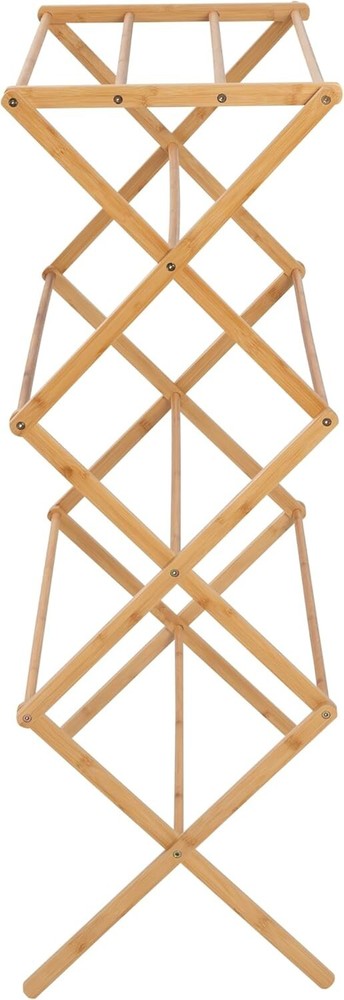 Space-Saving Collapsible Bamboo Laundry Drying Rack Clothes Foldable In&Outdoor