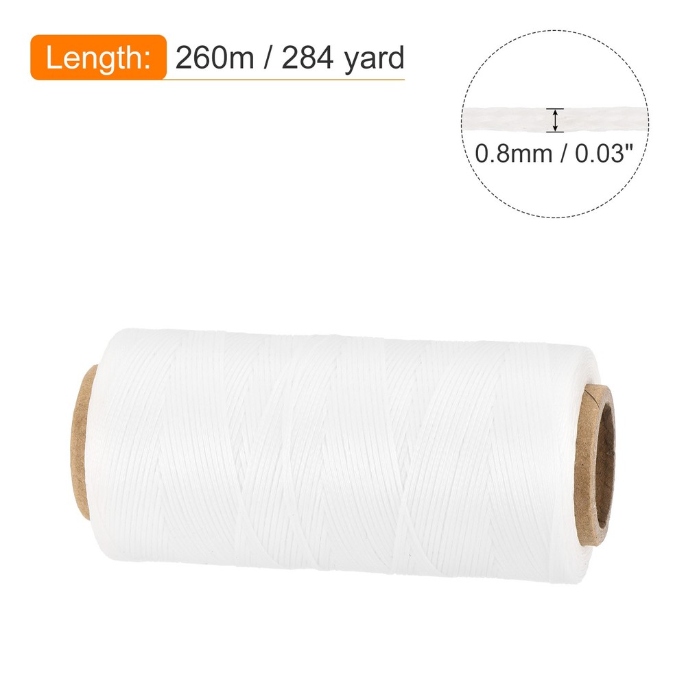 284 Yard 0.8mm 150D Flat Waxed Thread Polyester for Leather Sewing, White