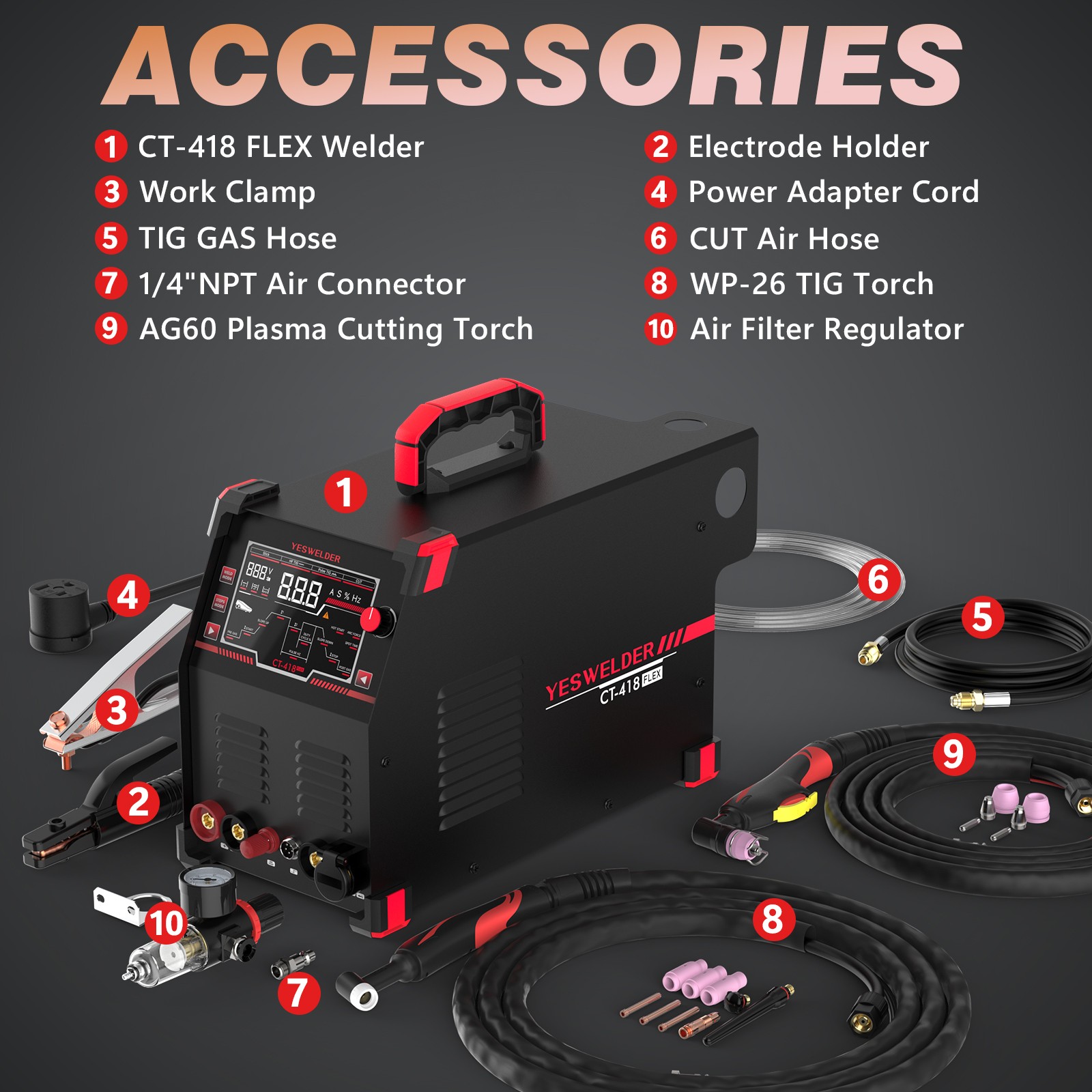 YESWELDER CT-418 3-in-1 180A TIG/Stick & 40A Plasma Cutter110V/220V