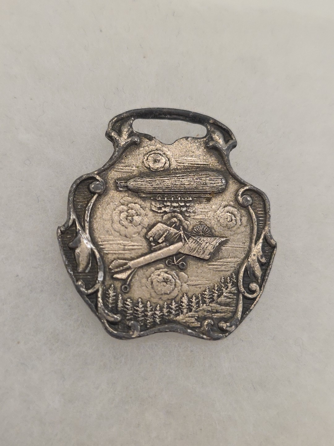 Circa 1900s Vintage Zeppelin Airship + Airplane Watch Fob