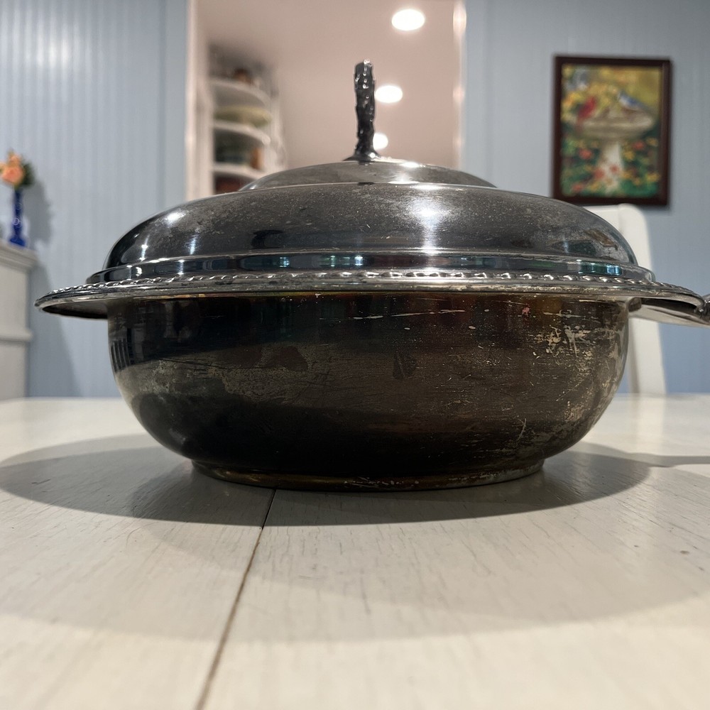 Silverplate Covered Serving Dish 3 Pc.~Pyrex Vintage Wood Handle~EUC~RARE￼