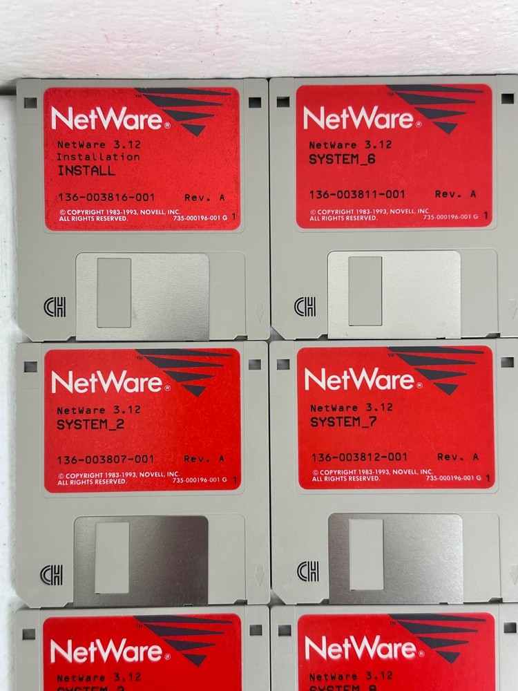 Novell NetWare 3.12 Complete 21 Floppy Disk Set System Client DOS Windows OS2 Ne