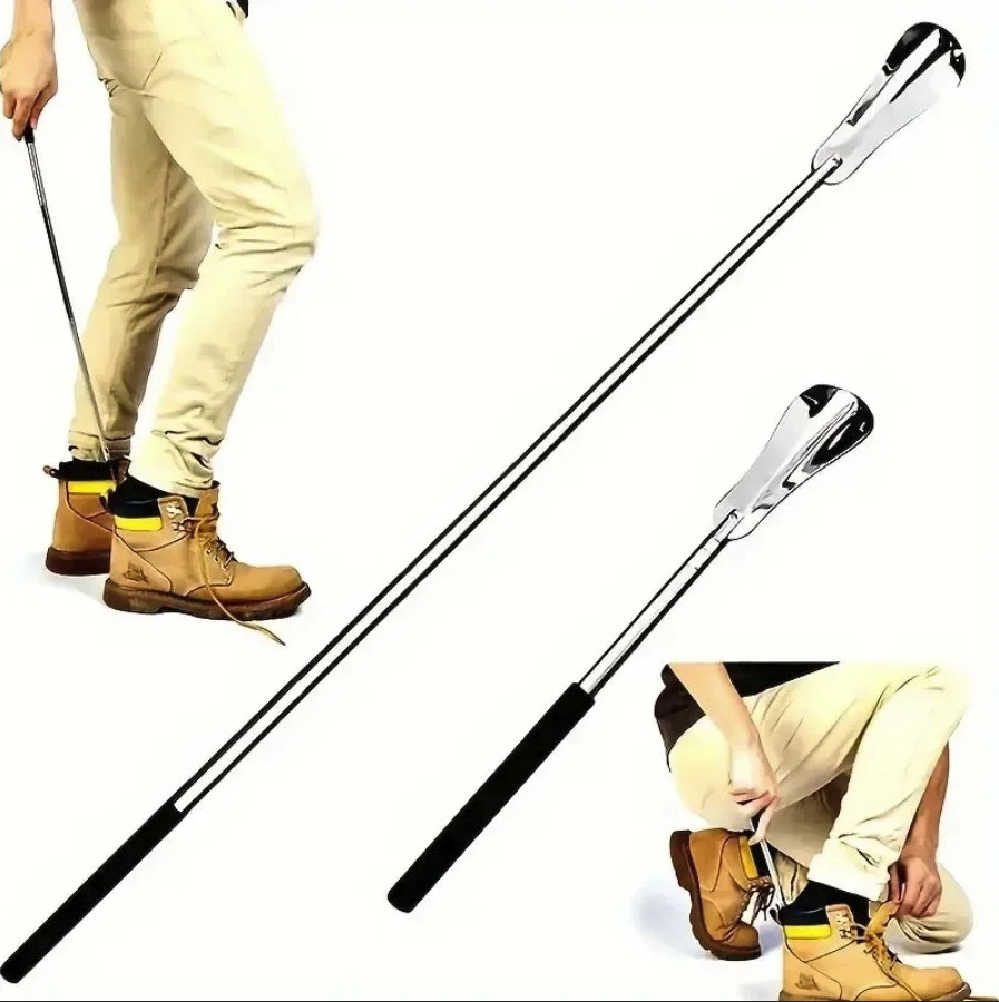 1pc Stainless Steel Retractable Shoe Horn Long Handle Shoe Helper - NEW