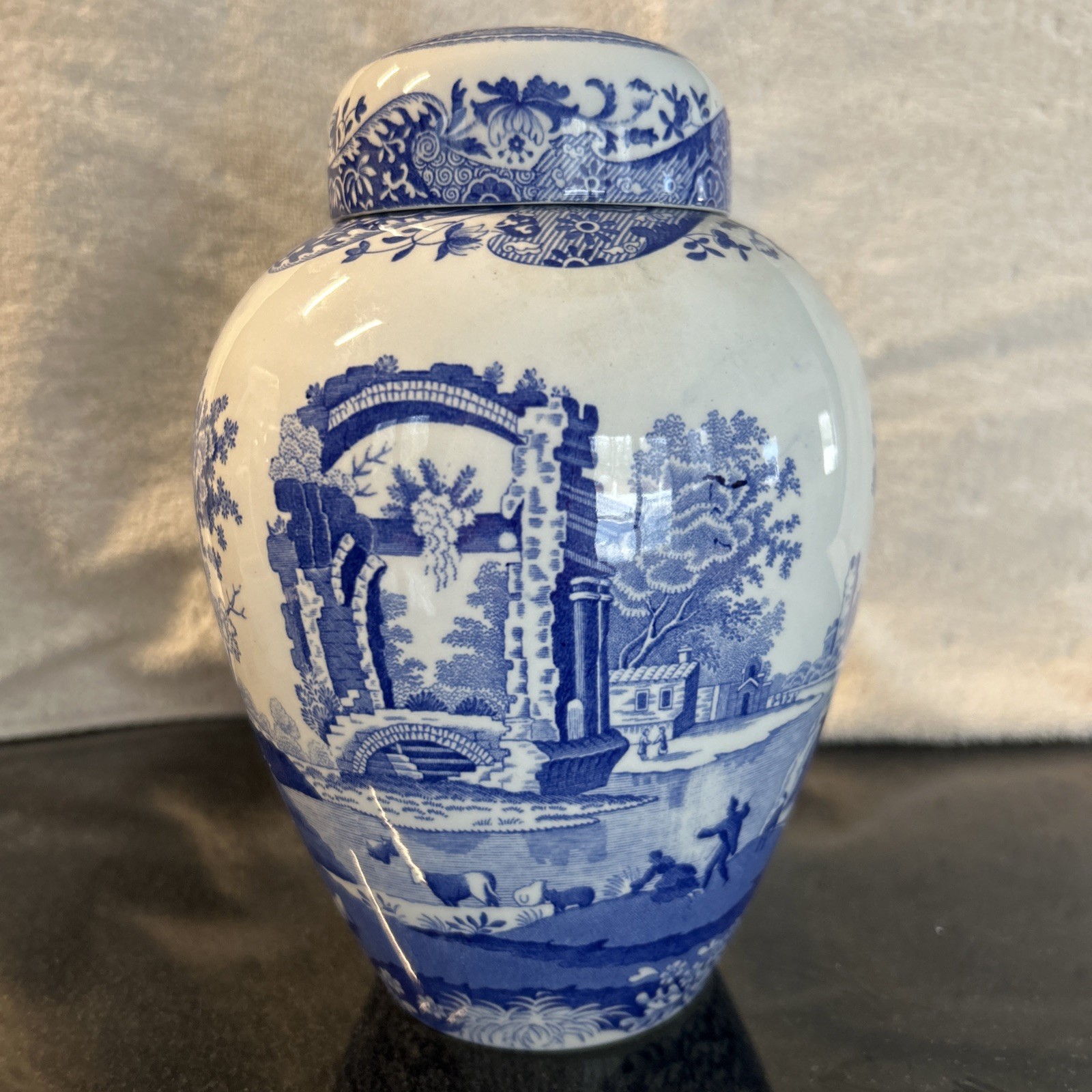 Spode Ginger Jar and Lid Vintage  Blue White