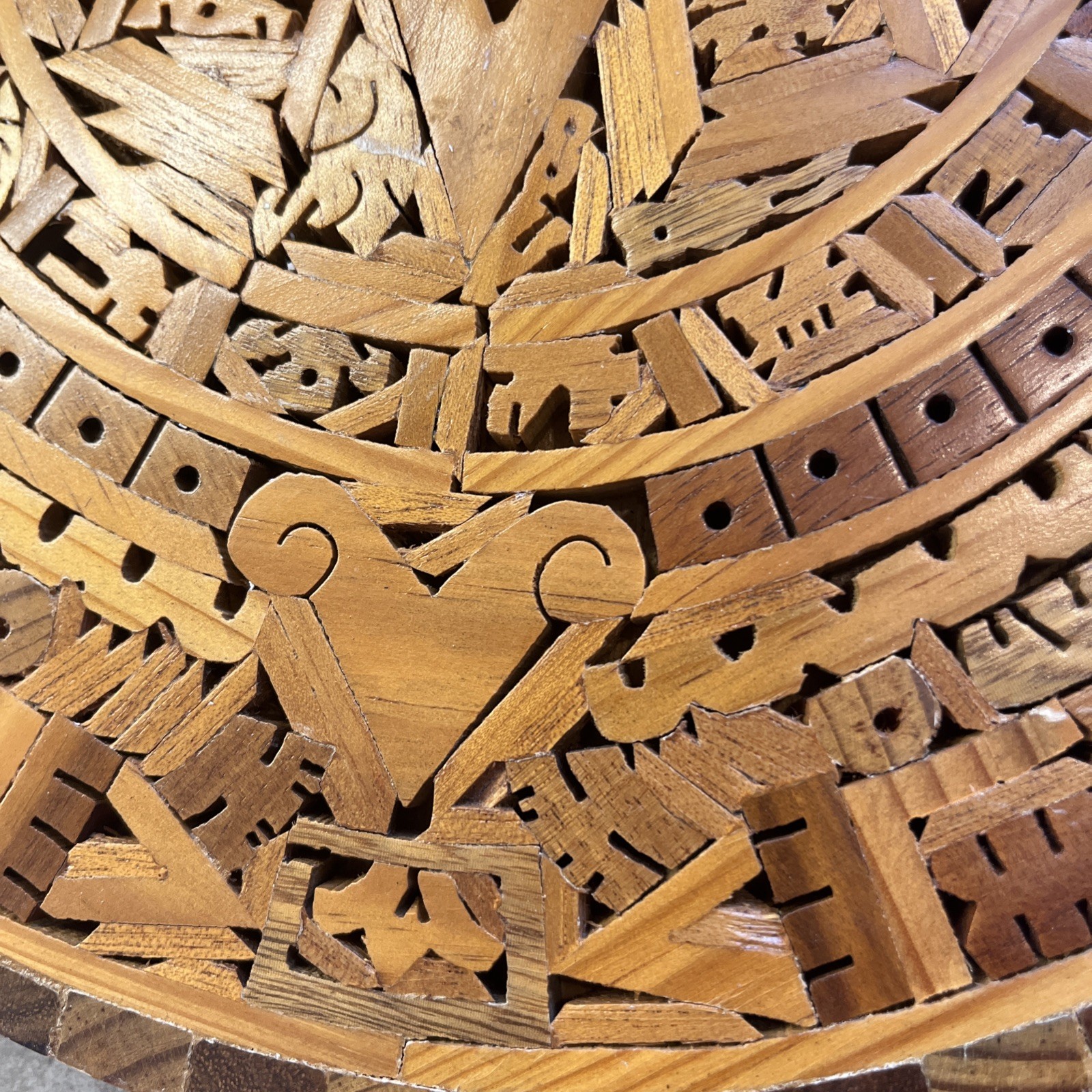 Vintage Aztec Mayan Calendar Mexico Inlaid Wall Hanging 13” Solid Wood