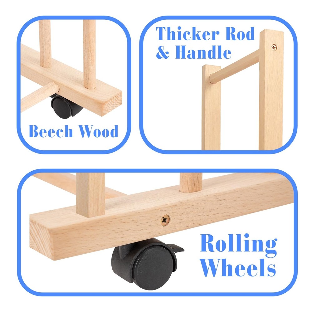 Large Art Drying Rack with Four Caster Wheels and Handle - Solid Wooden Canva...