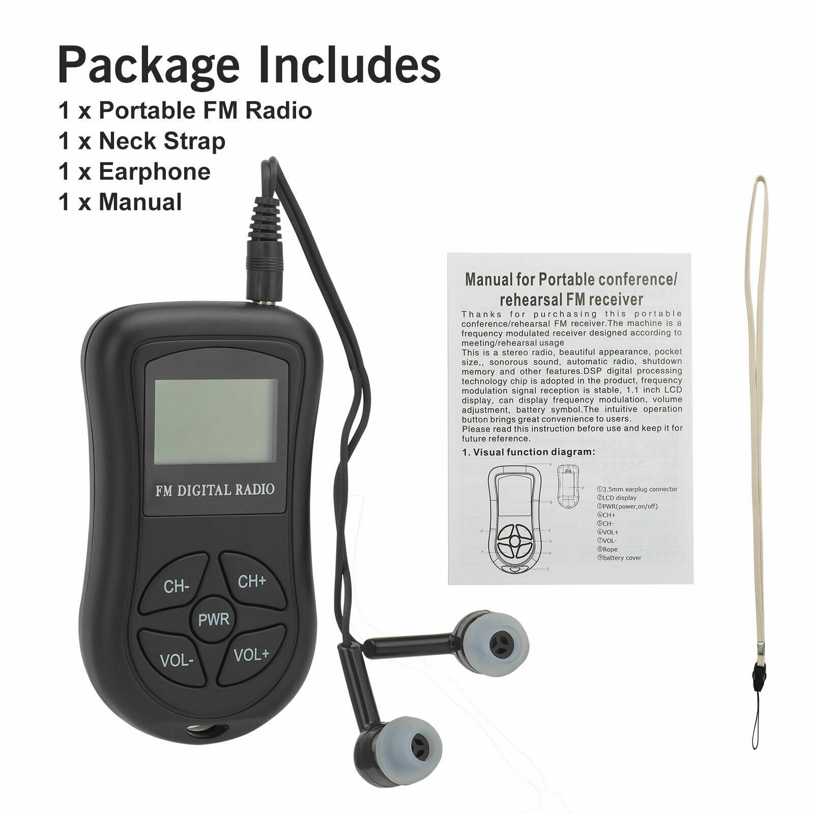 Mini Digital LCD Screen FM Radio Pocket Receiver Stereo Sound w/3.5MM Earphone