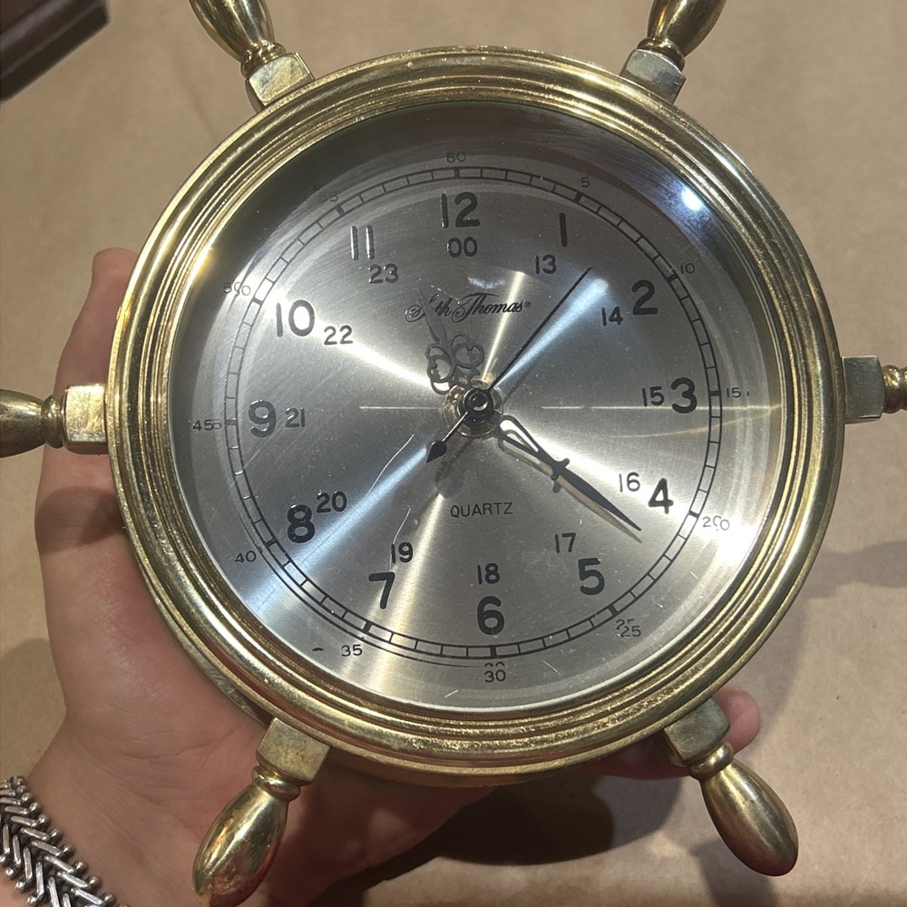 SETH THOMAS MARITIME, SOLID BRASS, SHIP'S TABLE TOP CLOCK Damaged Stand Working
