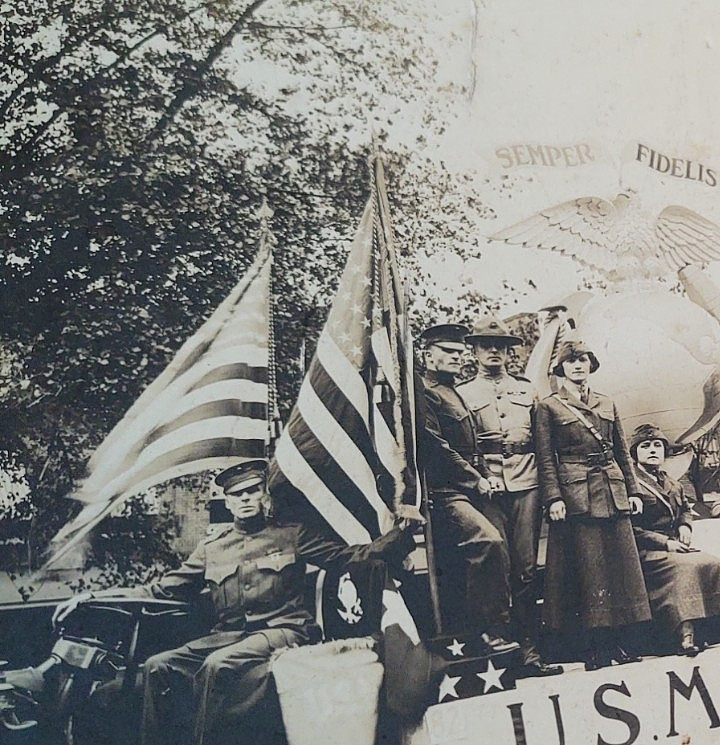 RARE 1919 Original USMC Photo 12X10" US marines ,Phila Parade , Opha May Johnson