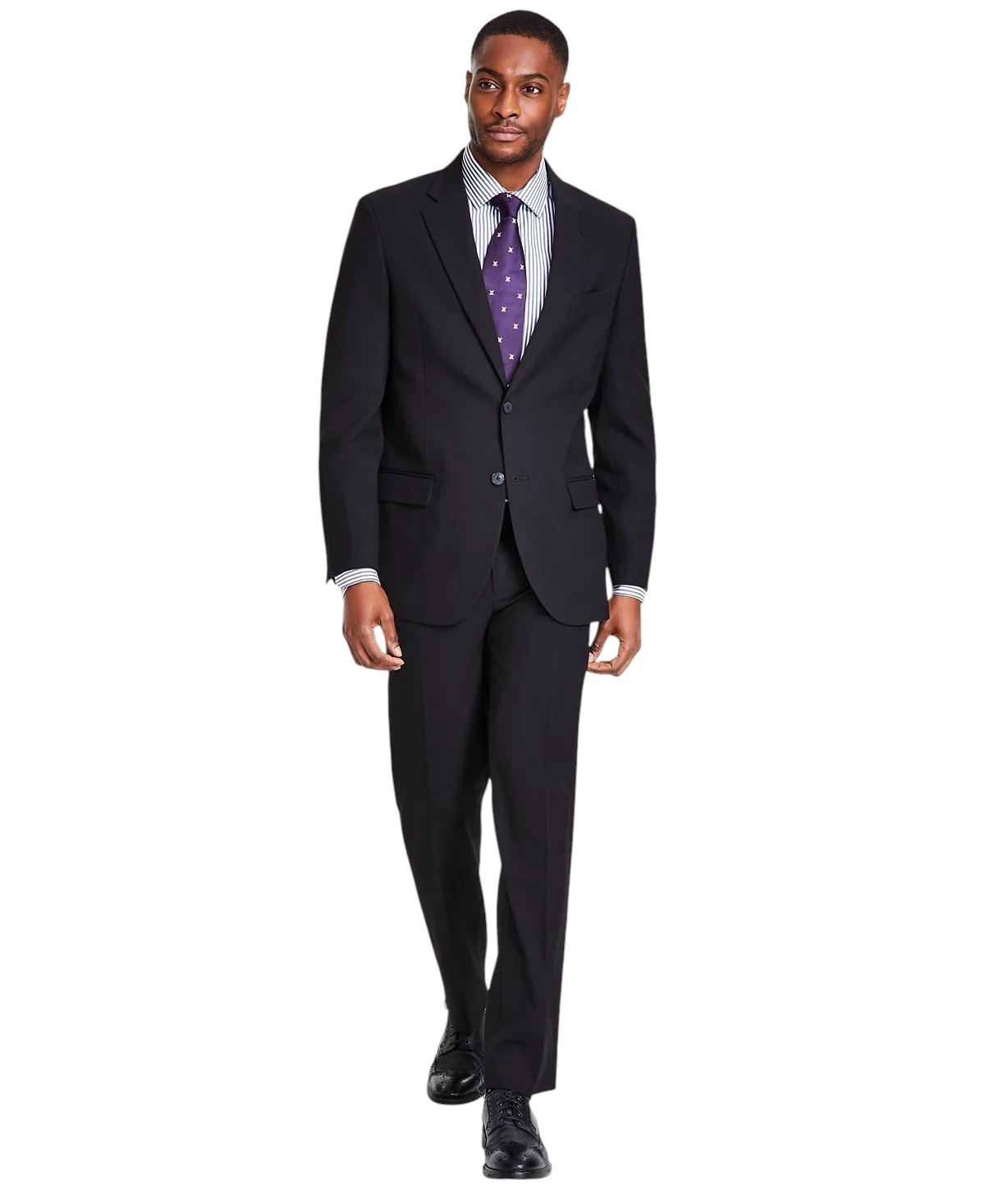 Nautica Mens Modern fit 2 Piece Suit 42 R / 36 Waist Black Solid Stretch