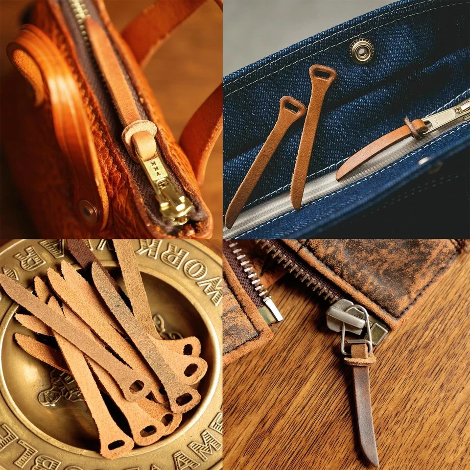 6 Pack Zipper Pulls Handmade Cowhide Leather Zipper Pull Tab Grip Extender Stra