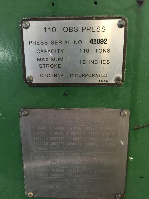 110 CINCINNATI HYDRAULIC PRESS: YODER #65957