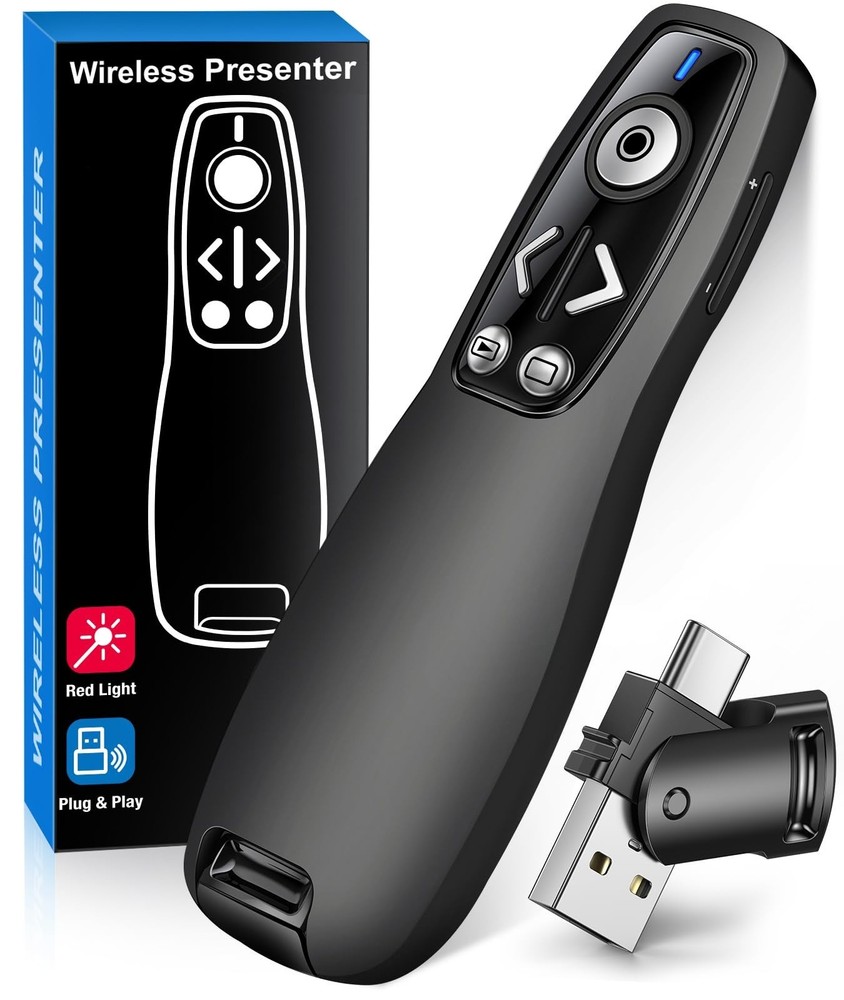 Wireless Presentation Clicker Remote for PowerPoint with Volume Control - Slide