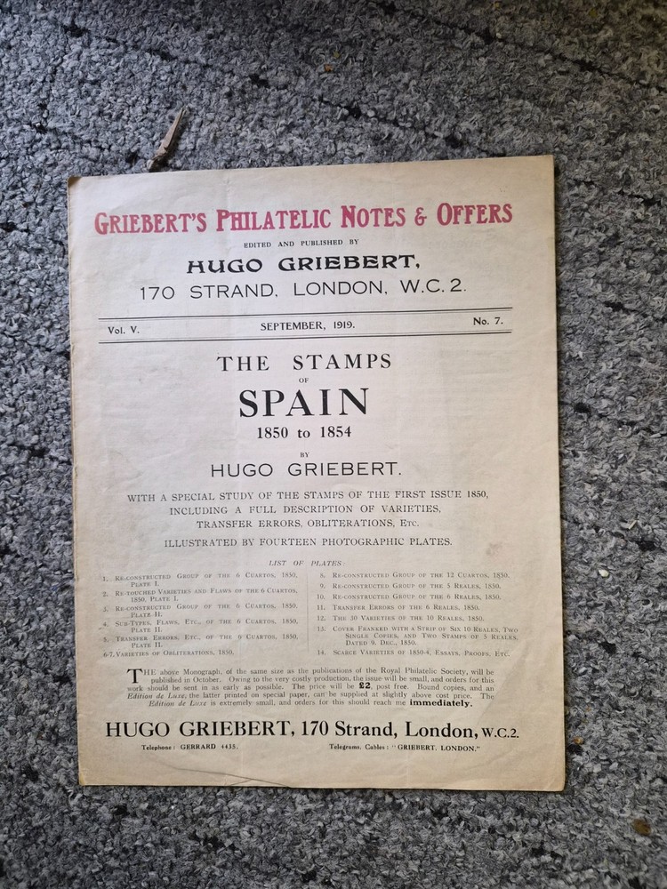 2 stamp publications.Hugo Griebert: Philatelic notes & offers . Sept & May 1919