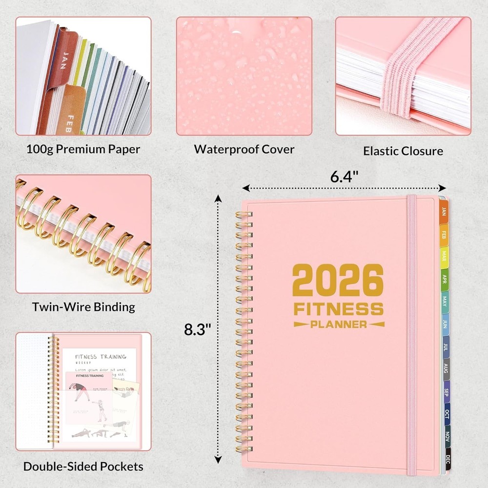 Compact Workout Journal 2026 A5 Size Pink for Logging Exercises and Progress