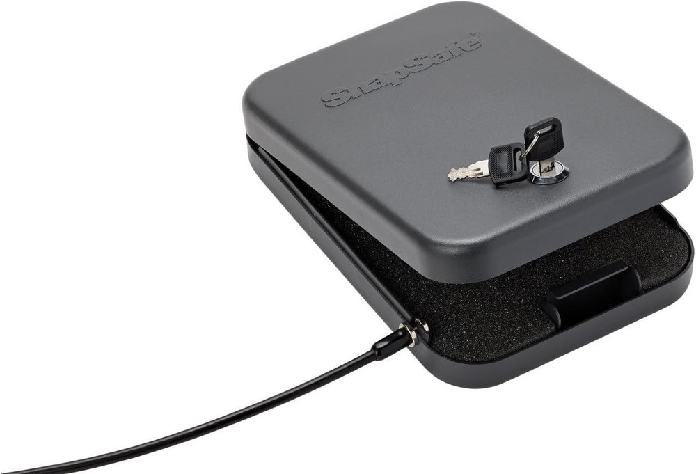 Durable Portable Lock Box with Security Cable & Foam Interior – Ideal Car Safe