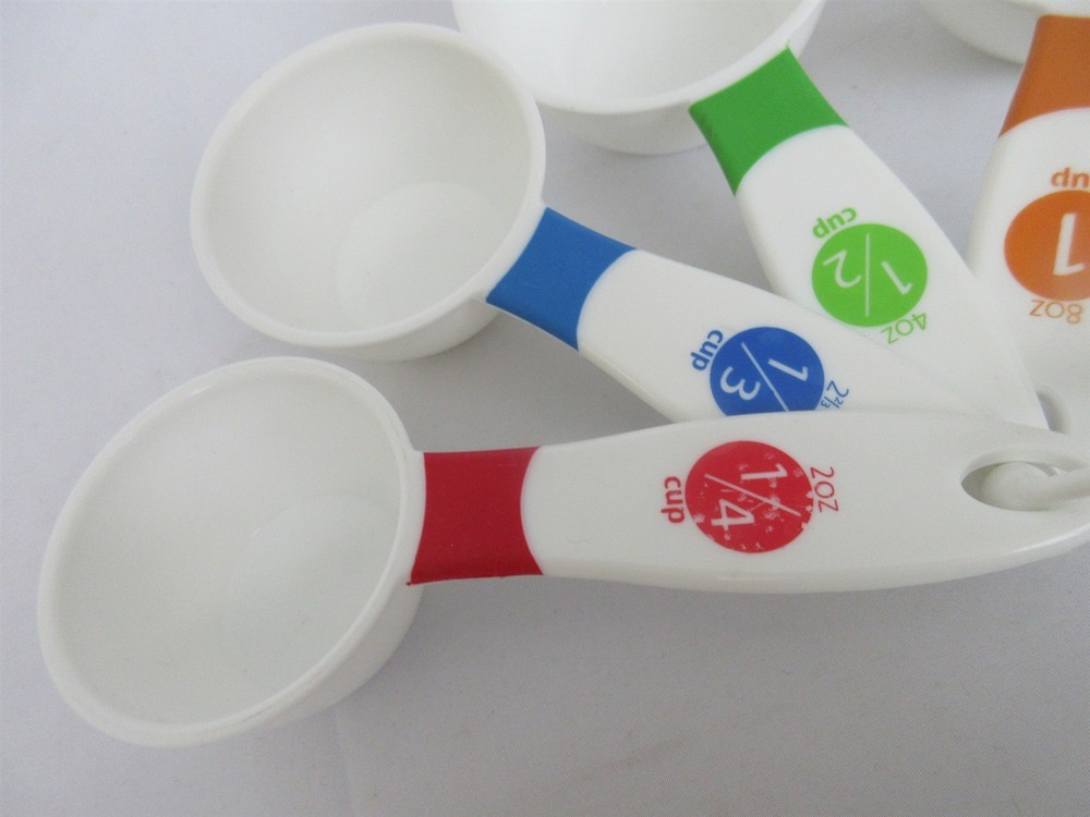 4 Piece Color Coded Measuring Cup Set plastic stackable ring 1/4, 1/3, 1/2 1 cup