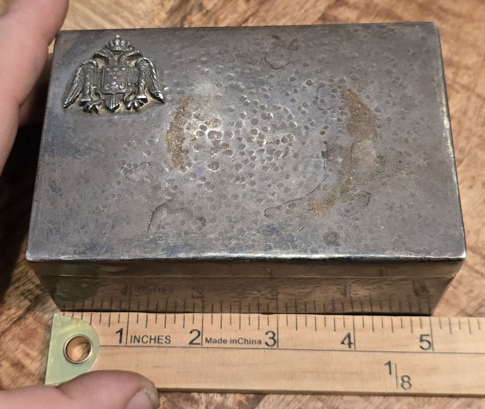 440 gm Solid Silver Antique Hinged Silver Box Snuff Cigarettes 90%