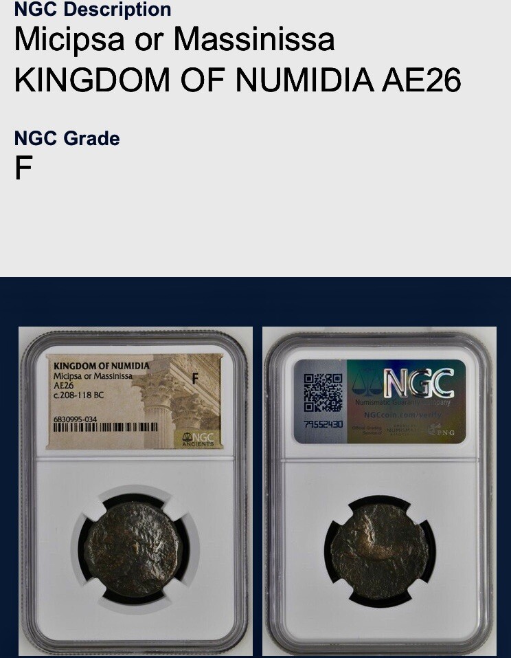 Numidian Empire Coin 208BC-118BC Punic War NGC Genuine Ancient Carthage Era