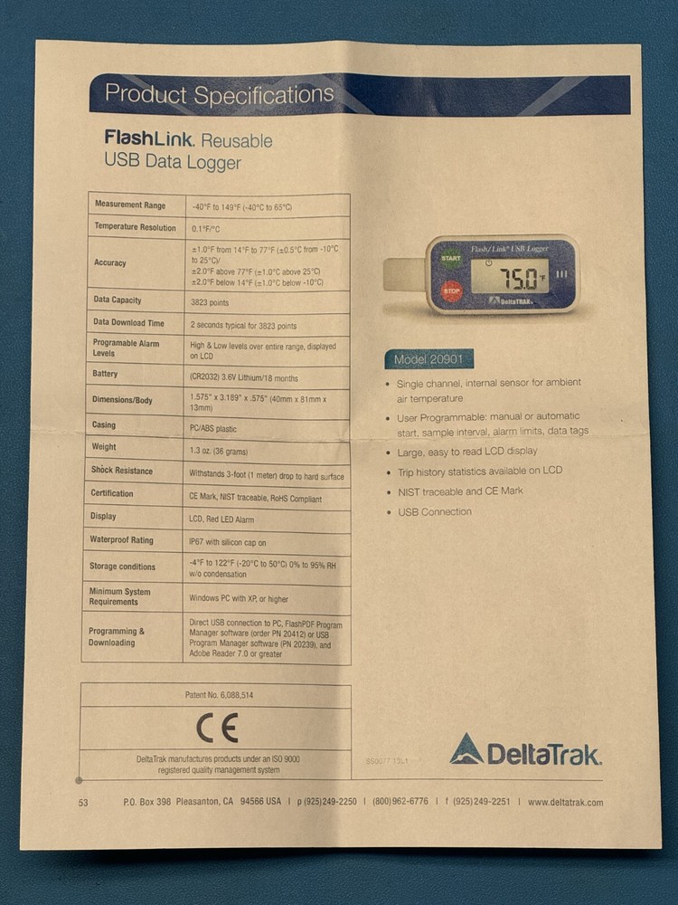 3Pcs DeltaTrak 20901 USB Temperature Logger
