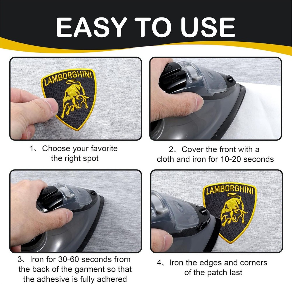 Lamborghini Logo Iron On Patch - Sew Patch - Crest Embroidered Patch 3.8"x3.3"