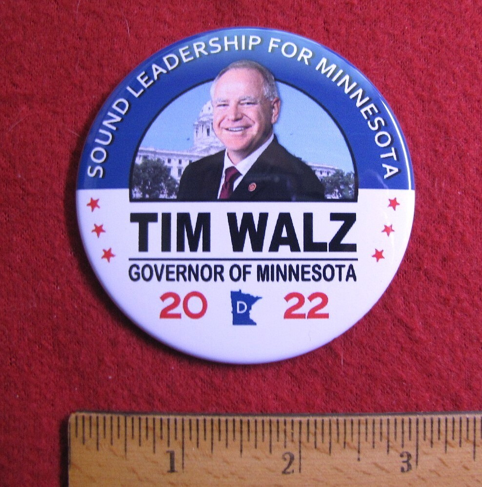2022 Tim Walz for Governor of Minnesota 3" Political Photo Pinback Button Pin
