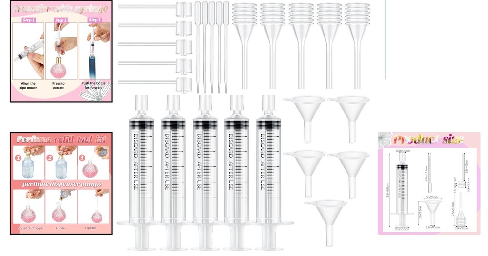 25 Pcs Perfume Refill Tool Kit Plastic Clear Dispenser Transfer Tools