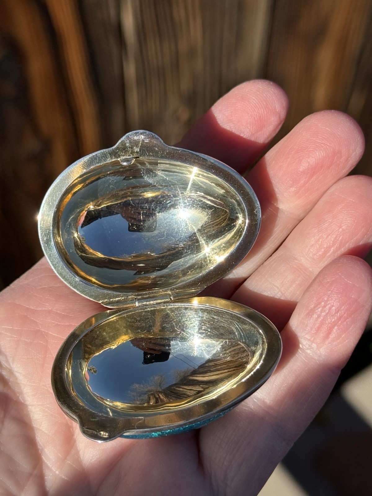 Antique Hallmarked Turquoise Enameled Sterling Silver Egg Trinket Box