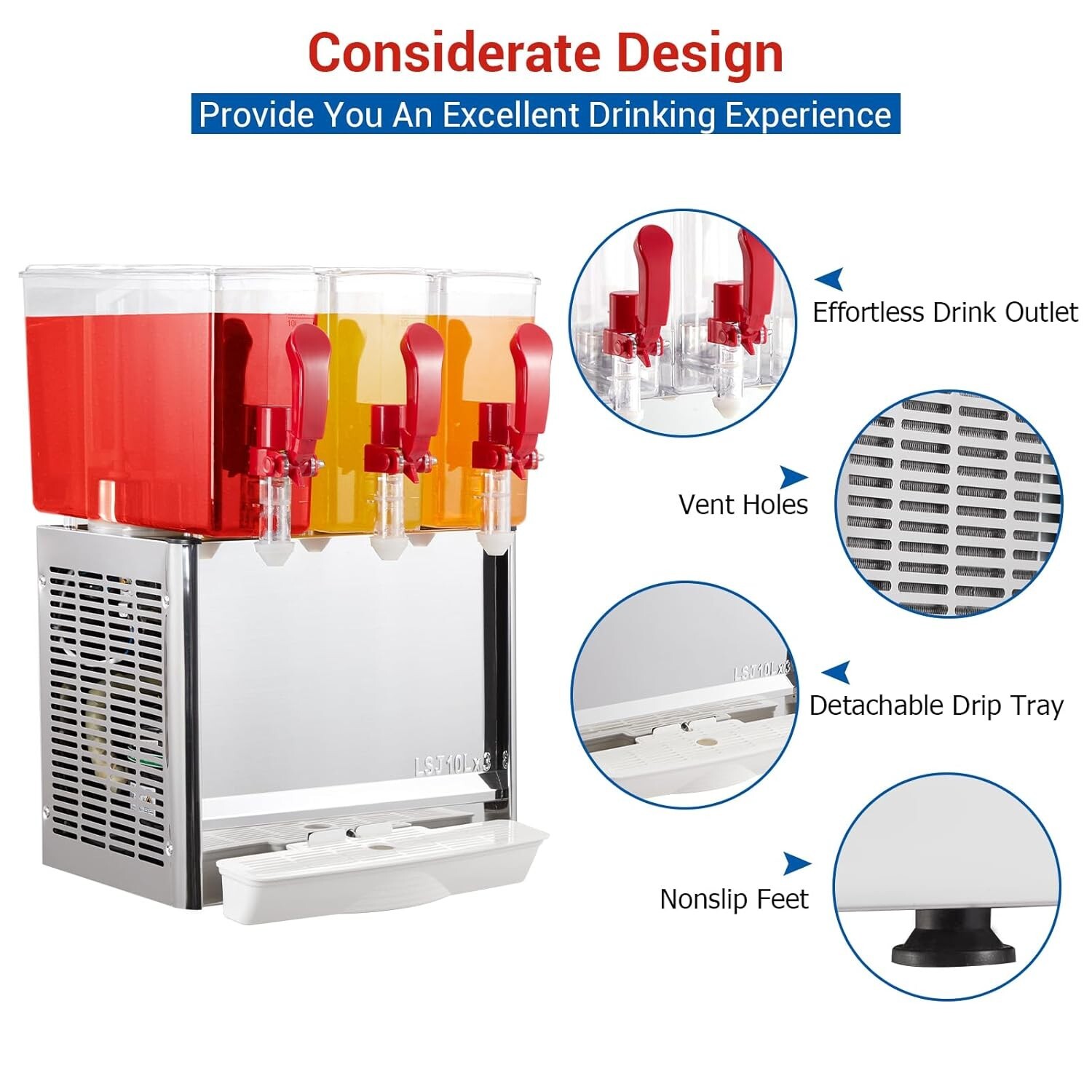 30L Commercial Beverage Dispenser 3 Tanks 7.93 Gallon Commercial Juice Dispenser