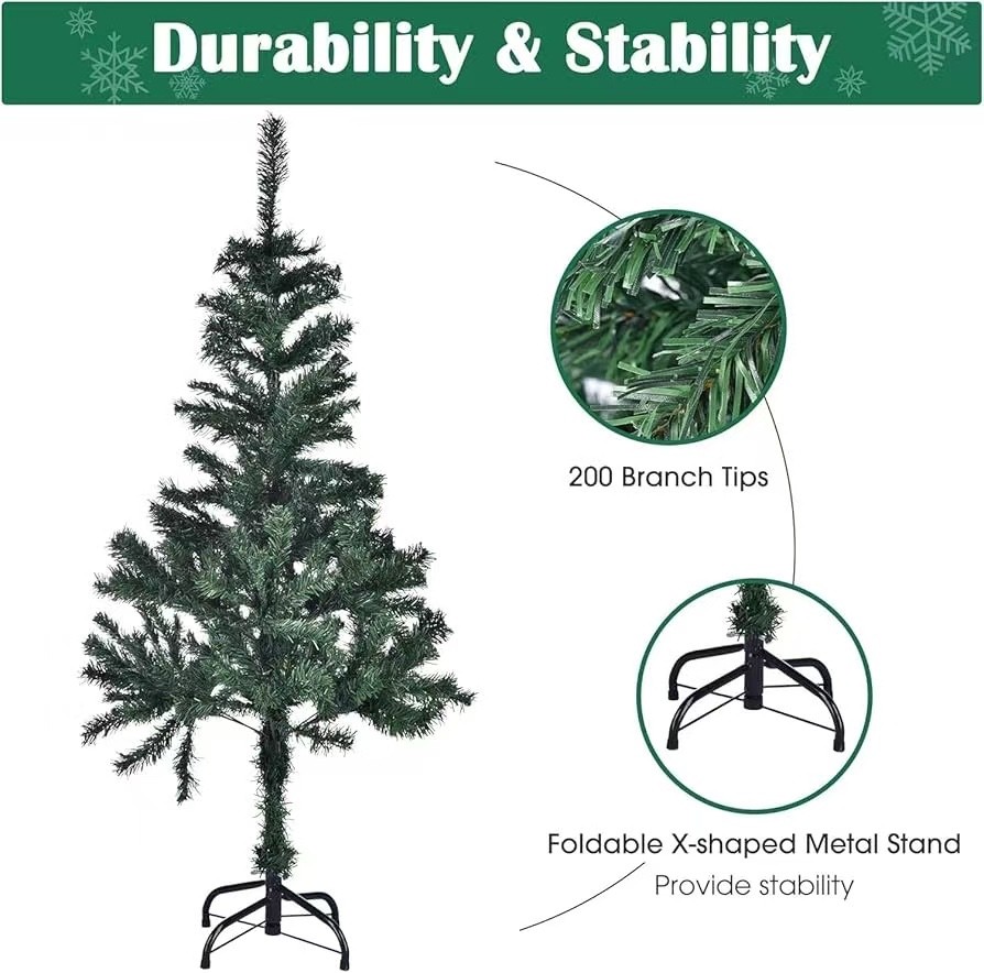 4FT Hinged Artificial Christmas Pine Tree with 200 Dense Branches, easy assembly