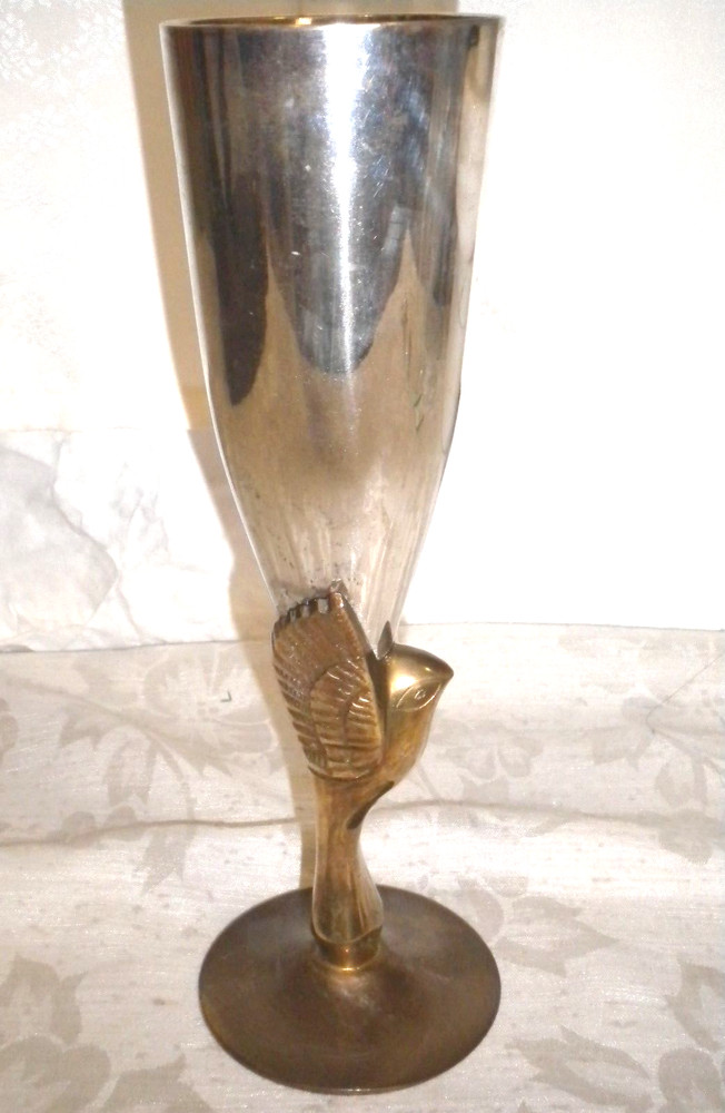GODINGER Silver Plated Bud Vase with Brass Eagle Estate Find Bin02