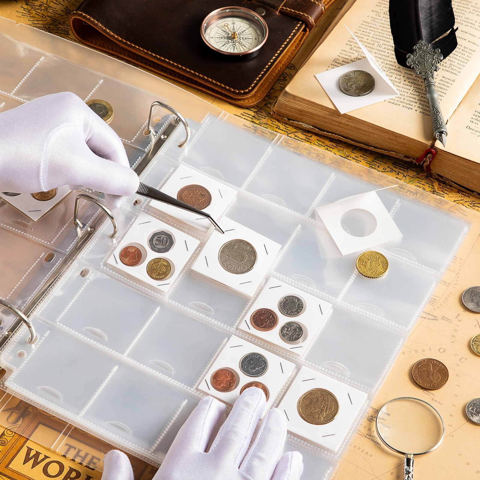 30 Sheets Uncle Paul Coin Binder Sheets 2" x 2" Coin Flips - 600 Pockets 7 Holes