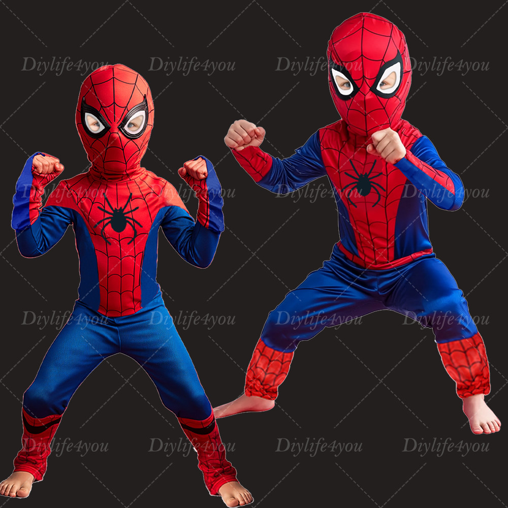 Kids Boys Spiderman Fancy Dress Jumpsuit Cosplay Costume Party Bodysuit 3-7 Age