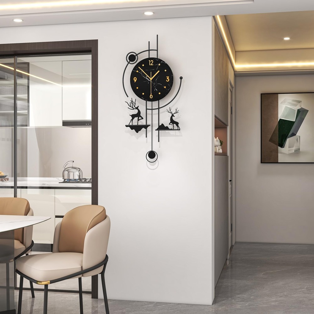 FLEBLE Large Modern Wall Clock with Pendulum –Silent Quartz Battery Operat