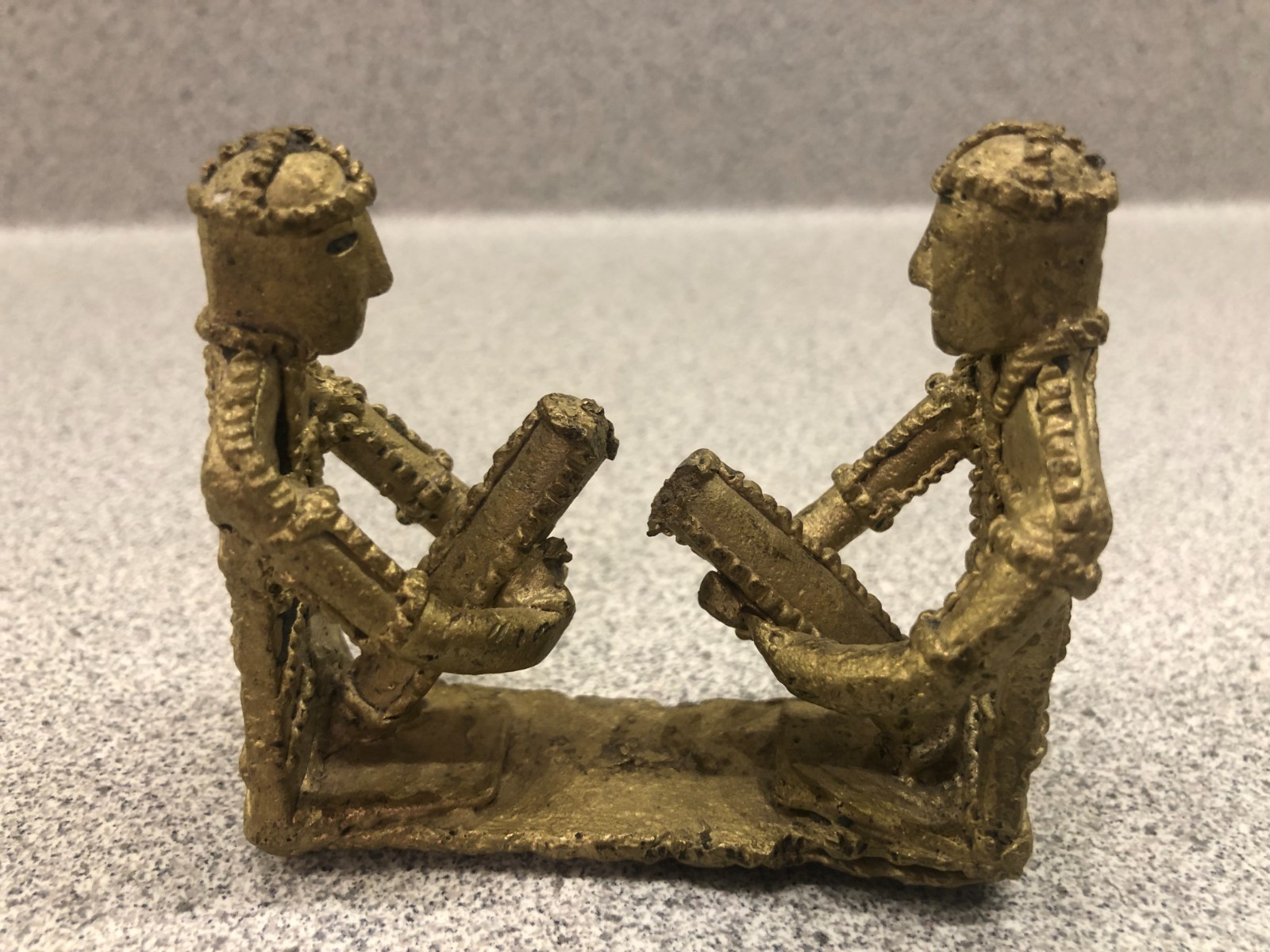 Vintage West African Tribal Folk Art Bronze Sculpture - Two Musicians Sitting