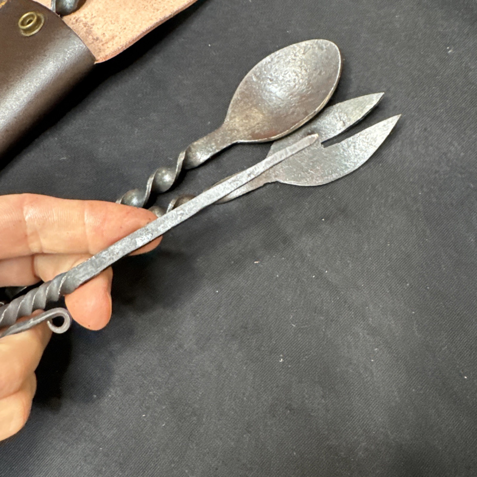 Handmade Medieval Cutlery Set With Cover -Hand Forged Viking Eating Utensils Set