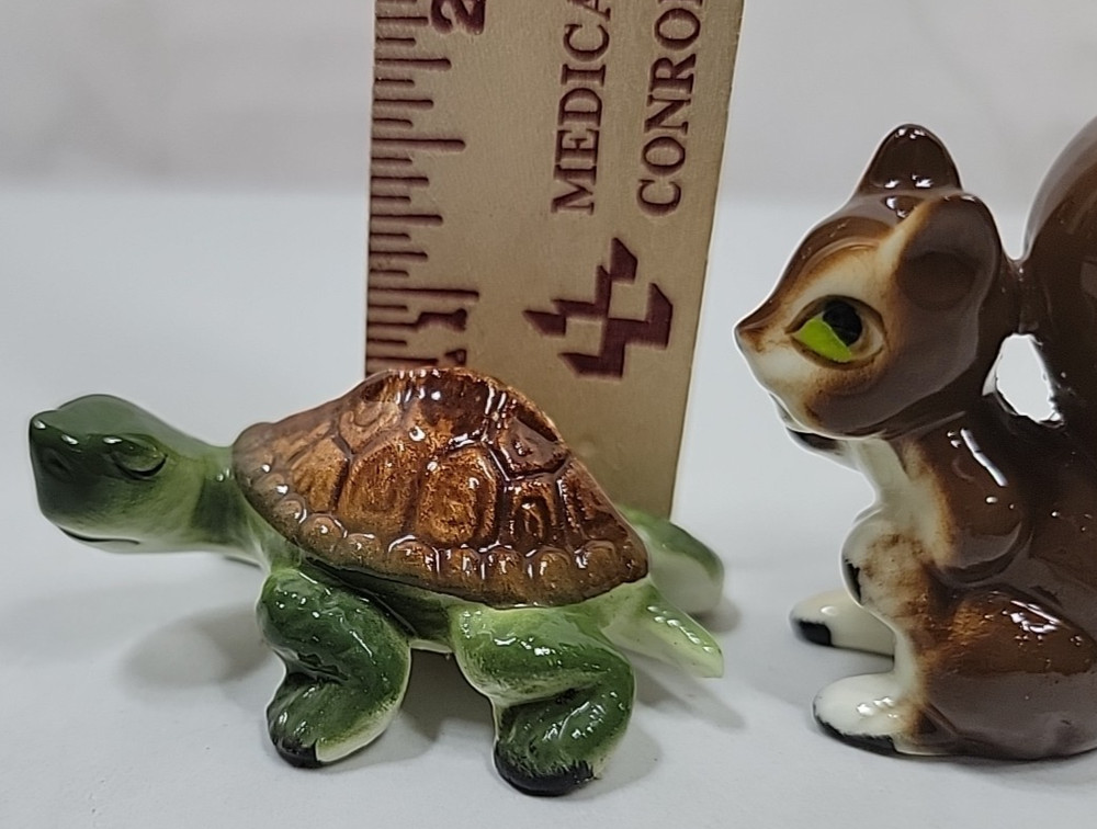 VTG Miniature Turtle & Squirrel Ceramic Decor Glazed Mini