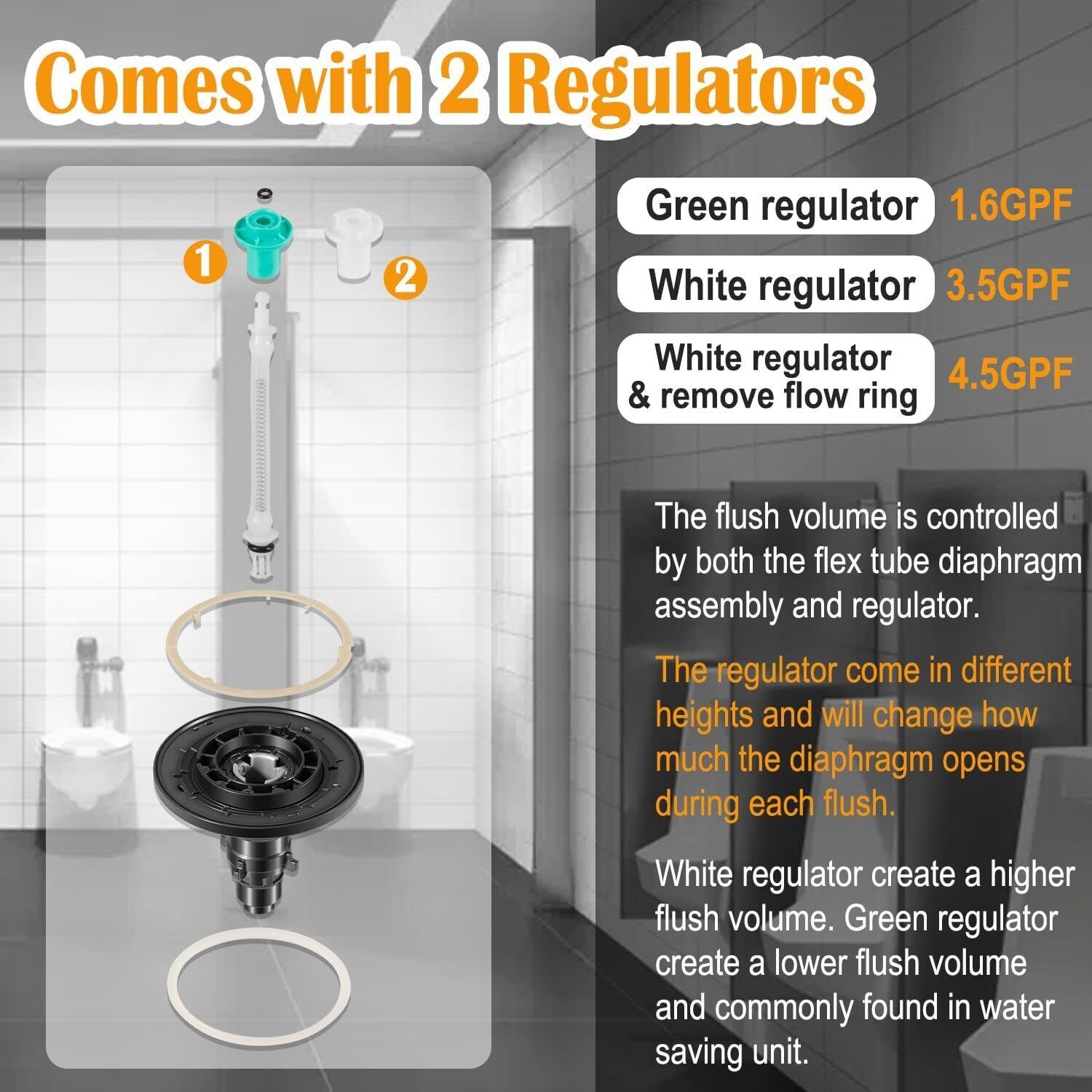 For Sloan 3325001 Optima Plus 3.5&4.5 GPF Flex Tube Diaphragm Kit EBV-1020-A