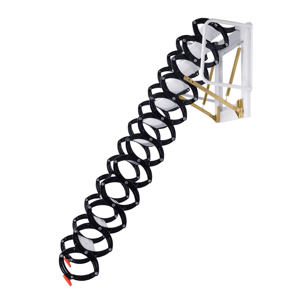12 Steps Wall Mounted Folding Ladder Loft Stairs White Attic Steps Pull Down US